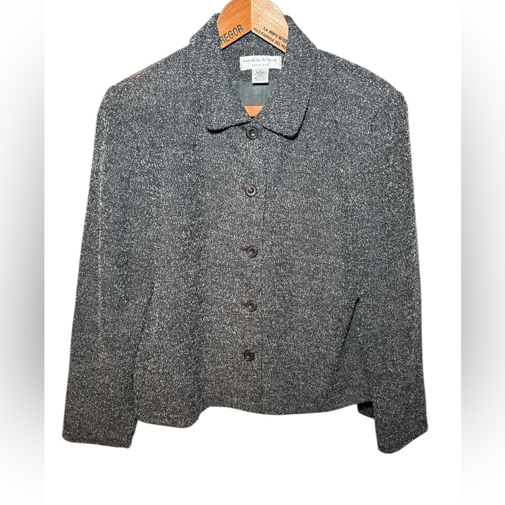 Preston & York Charcoal Premiere Tweed Blazer Jacket Wool Women's Size 14